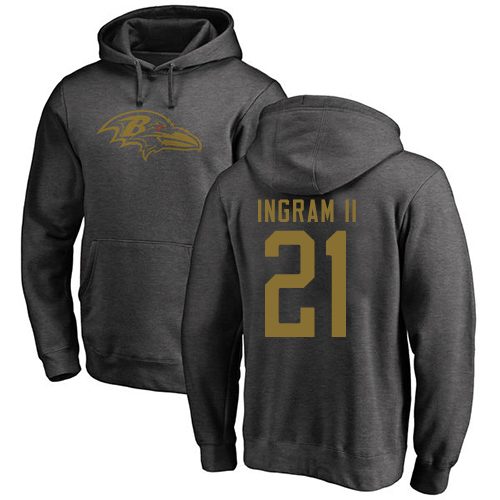 Men Baltimore Ravens Ash Mark Ingram II One Color NFL Football #21 Pullover Hoodie Sweatshirt->baltimore ravens->NFL Jersey